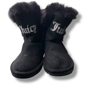 Juicy Couture Girls Ankle Boot Shoes Size 10 M Silver Bows & Bling Accent Black